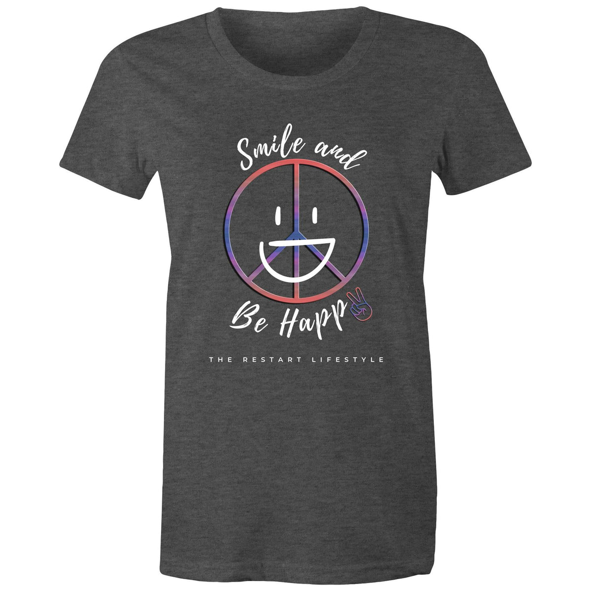 Premium Woman's T-Shirt - Be Happy Design - (Dark Colors)