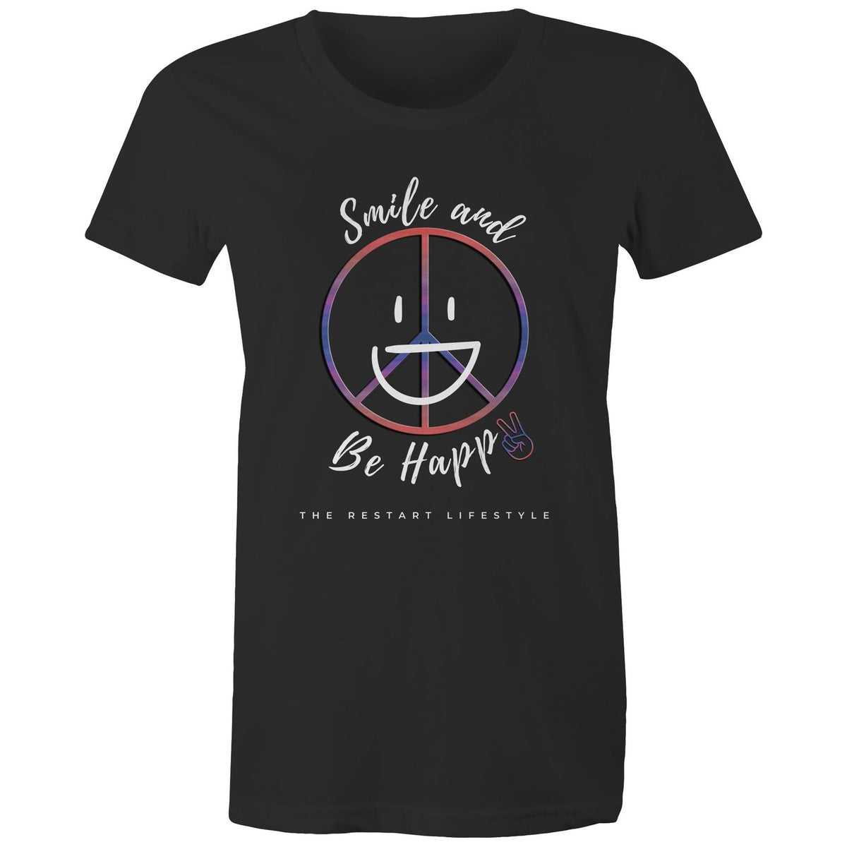 Premium Woman's T-Shirt - Be Happy Design - (Dark Colors)