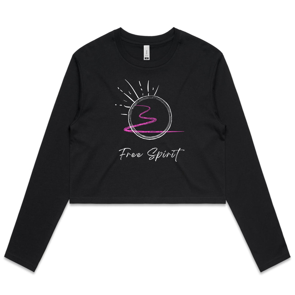 Women's Long Sleeve Crop Tee - Free Spirit Design (Black)
