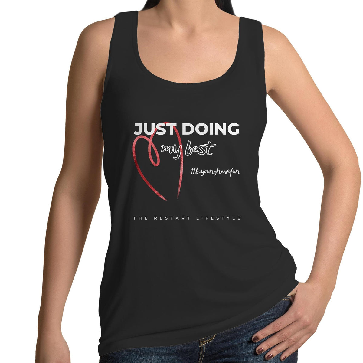 Women's Singlet Top - Doing my Best Design - Black