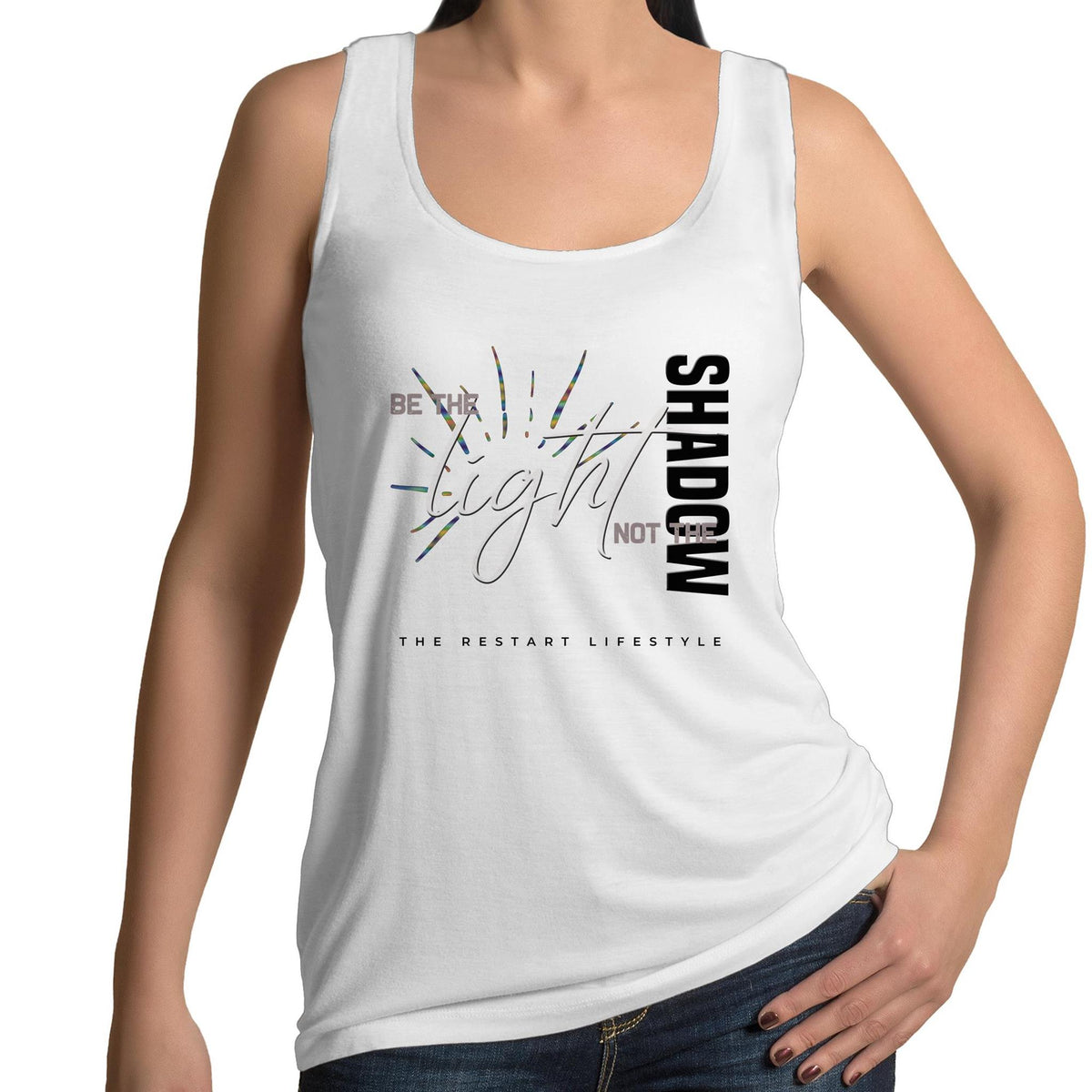 Women's Singlet Top - Be the Light Design - White