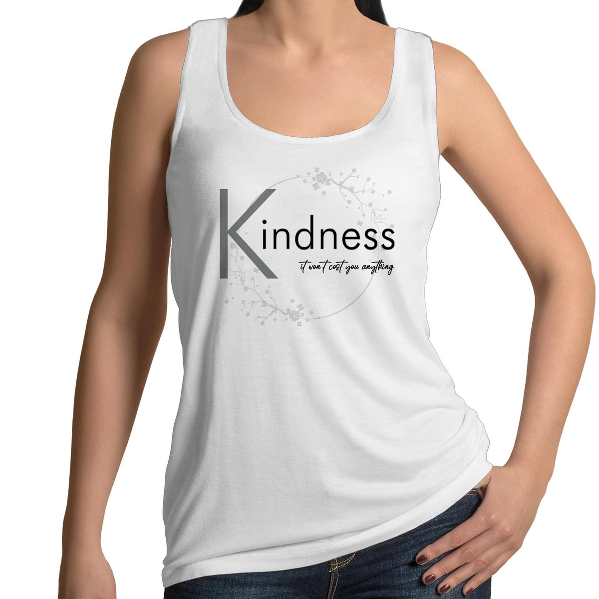 Women's Singlet Top - Kindness Design - White