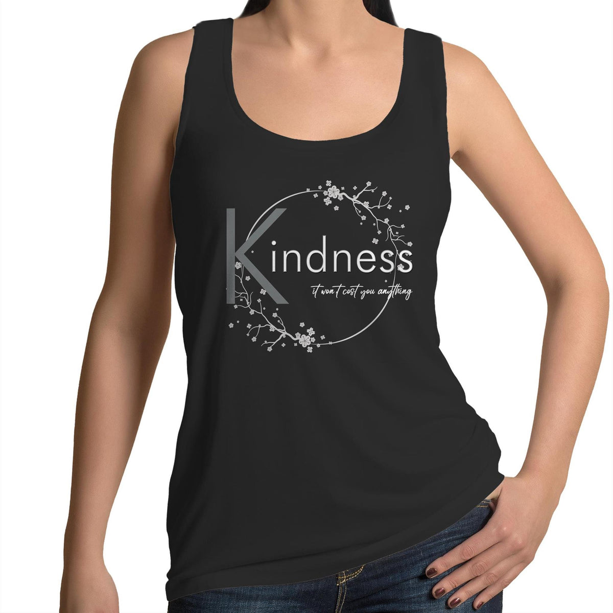 Women's Singlet Top - Kindness Design - Black