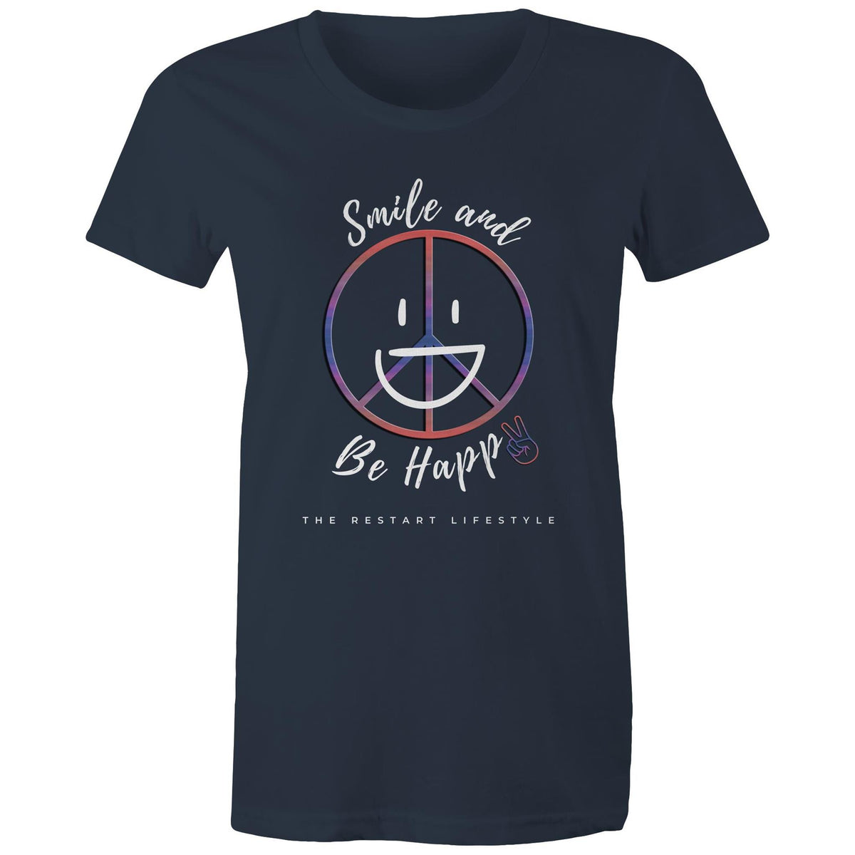 Premium Woman's T-Shirt - Be Happy Design - (Dark Colors)