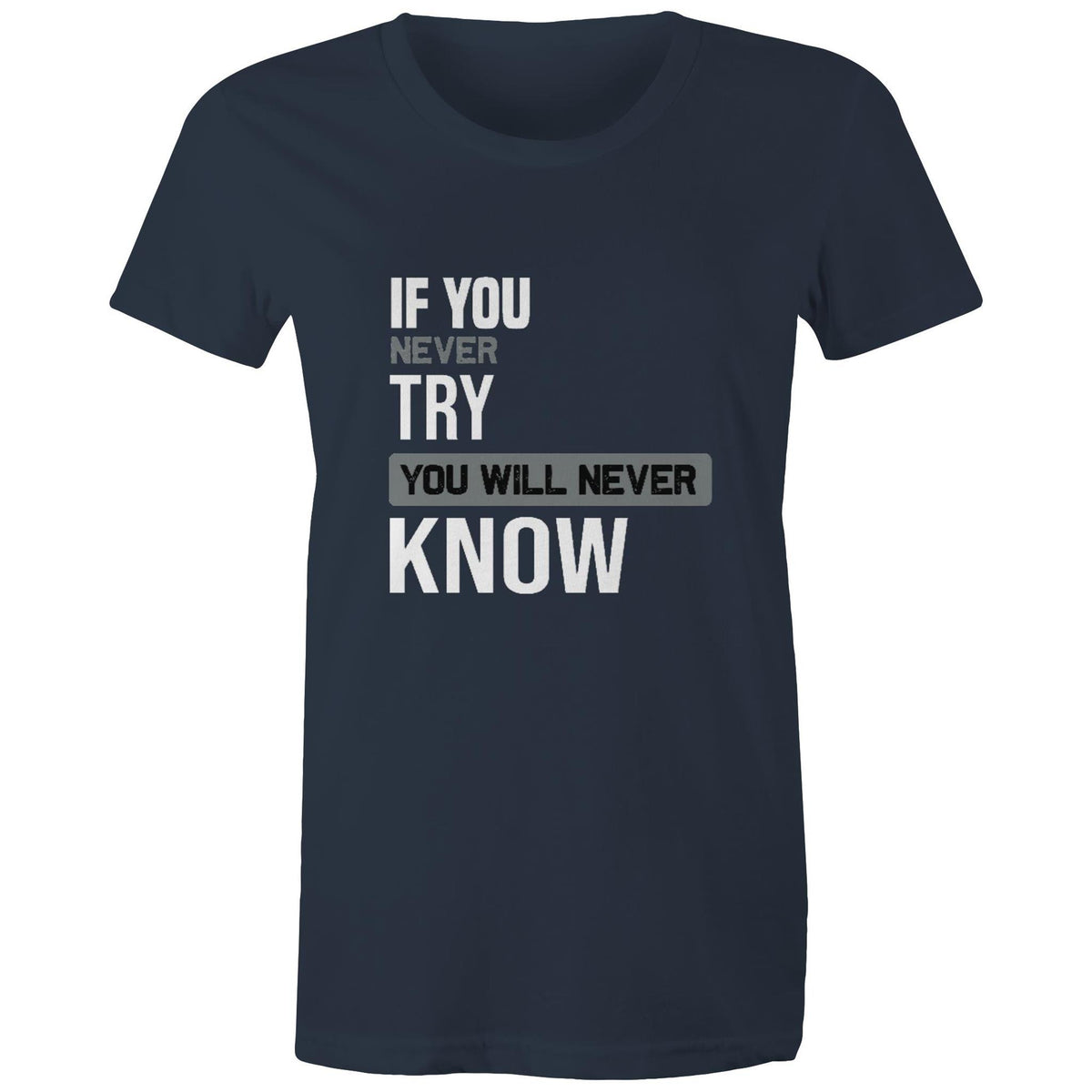 Premium Woman's T-Shirt - Never Know Design - (Dark Colors)