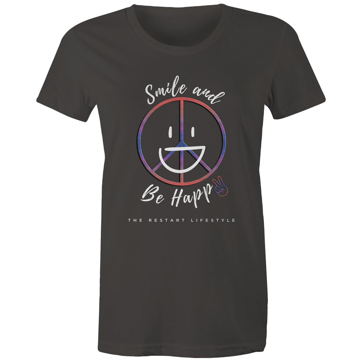 Premium Woman's T-Shirt - Be Happy Design - (Dark Colors)