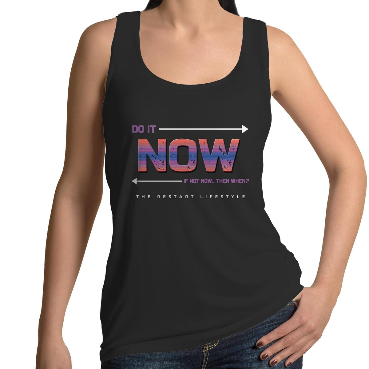 Women's Singlet Top - Do It Now Design - Black
