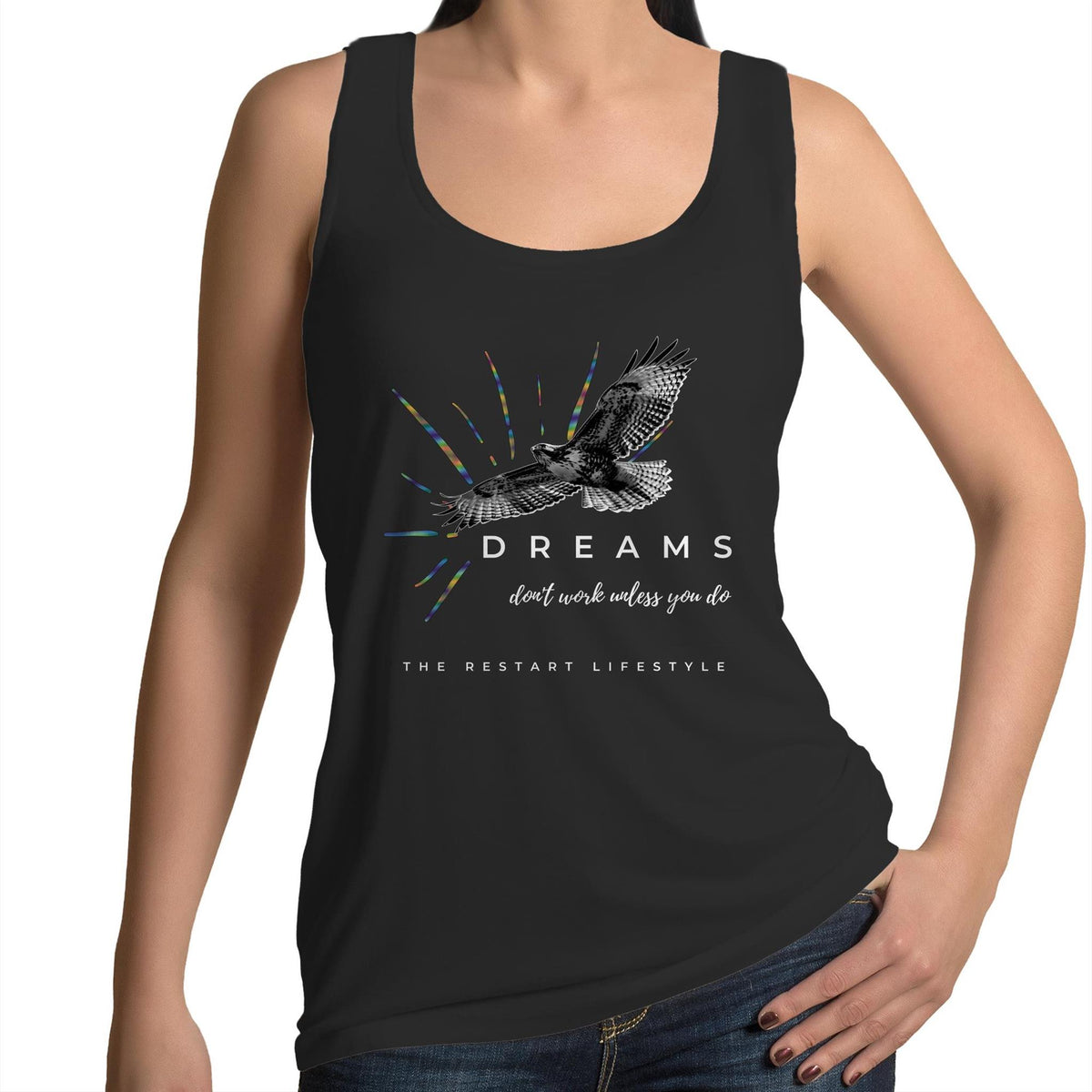 Women's Singlet Top - Dreams Design - Black
