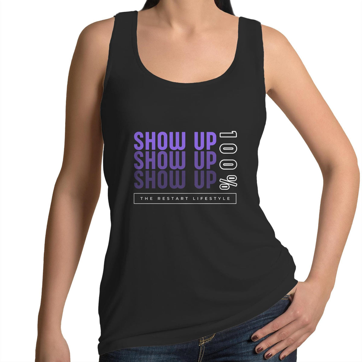 Women's Singlet Top -  Show Up Design - Black