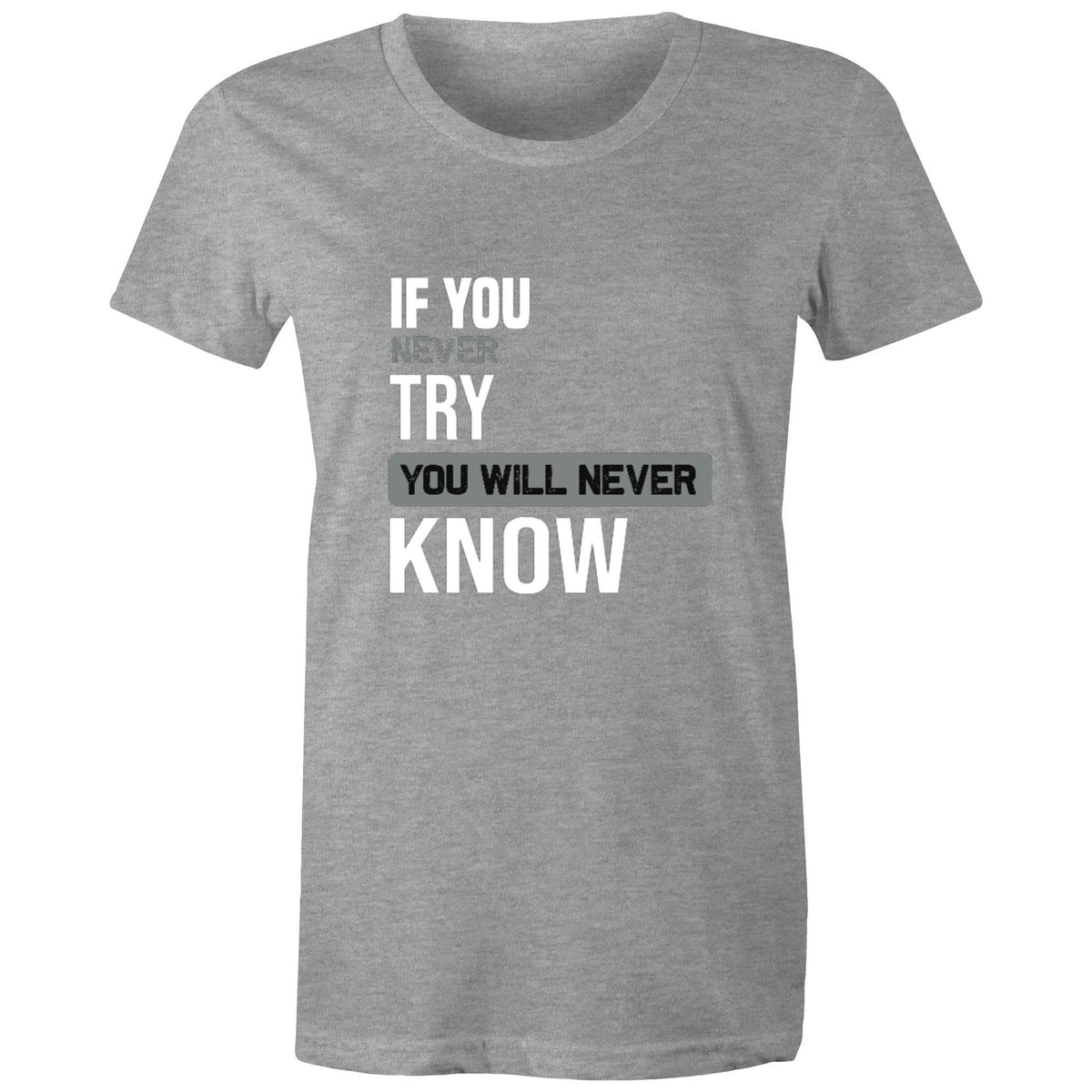Premium Woman's T-Shirt - Never Know Design - (Dark Colors)