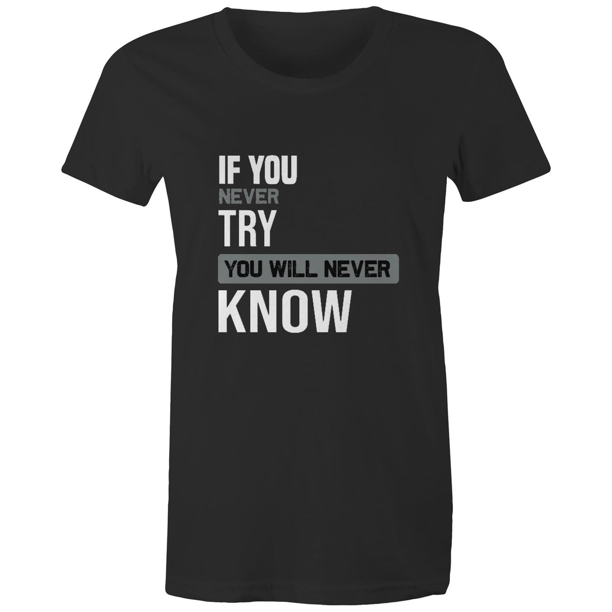 Premium Woman's T-Shirt - Never Know Design - (Dark Colors)