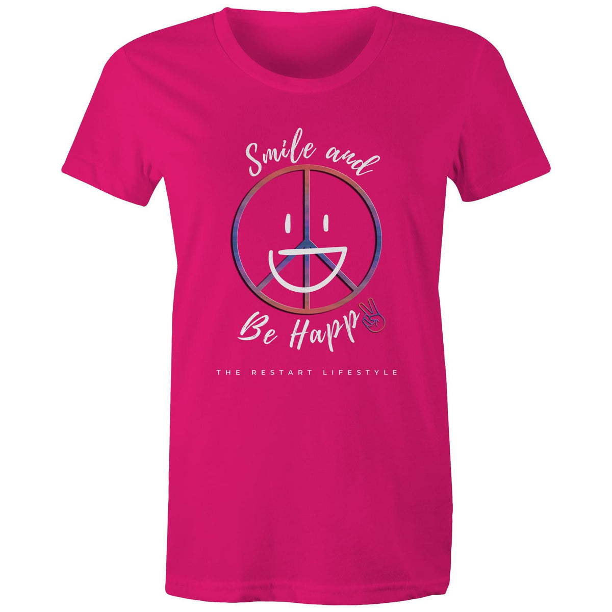 Premium Woman's T-Shirt - Be Happy Design - (Dark Colors)