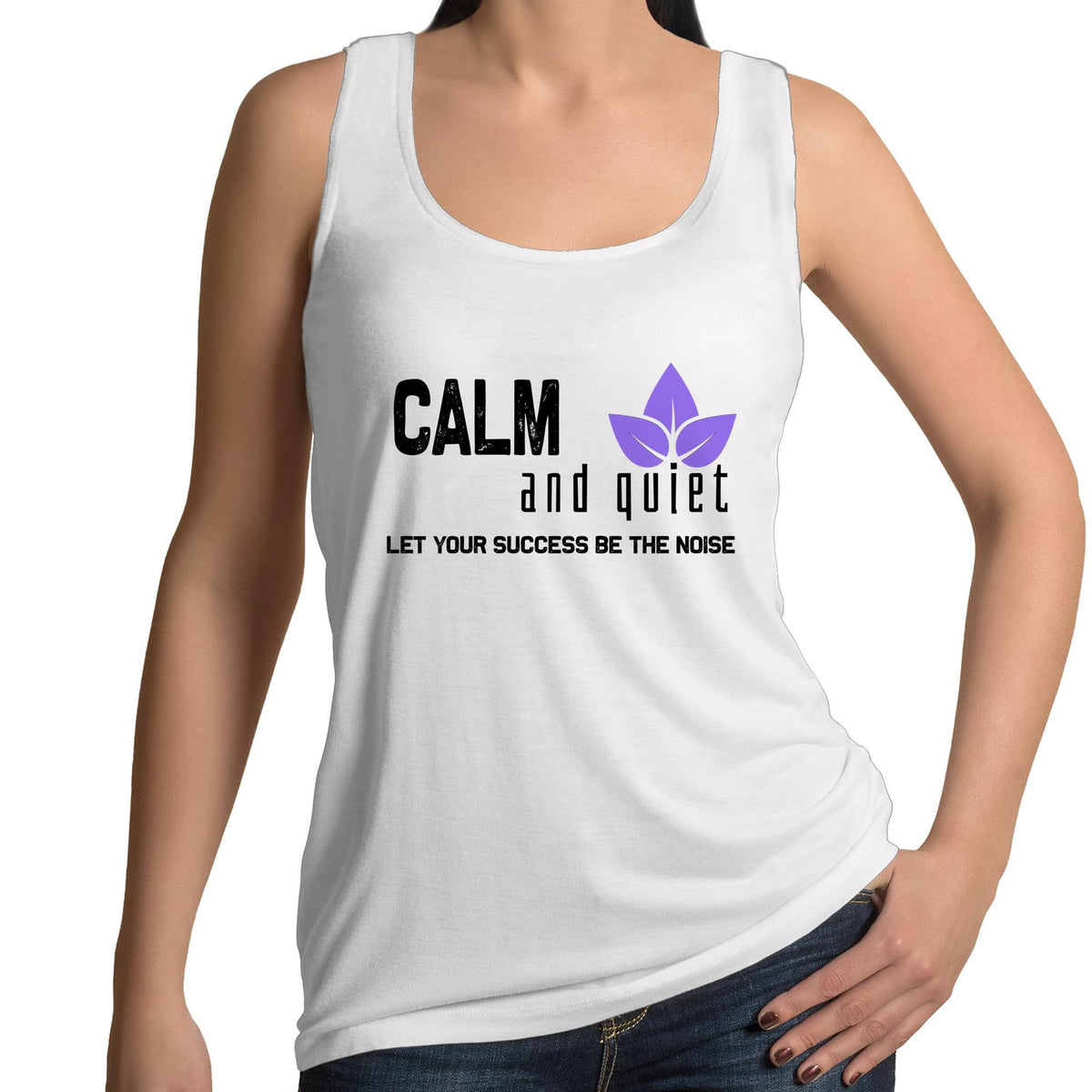 Women's Singlet Top - Calm and Quiet Design - White