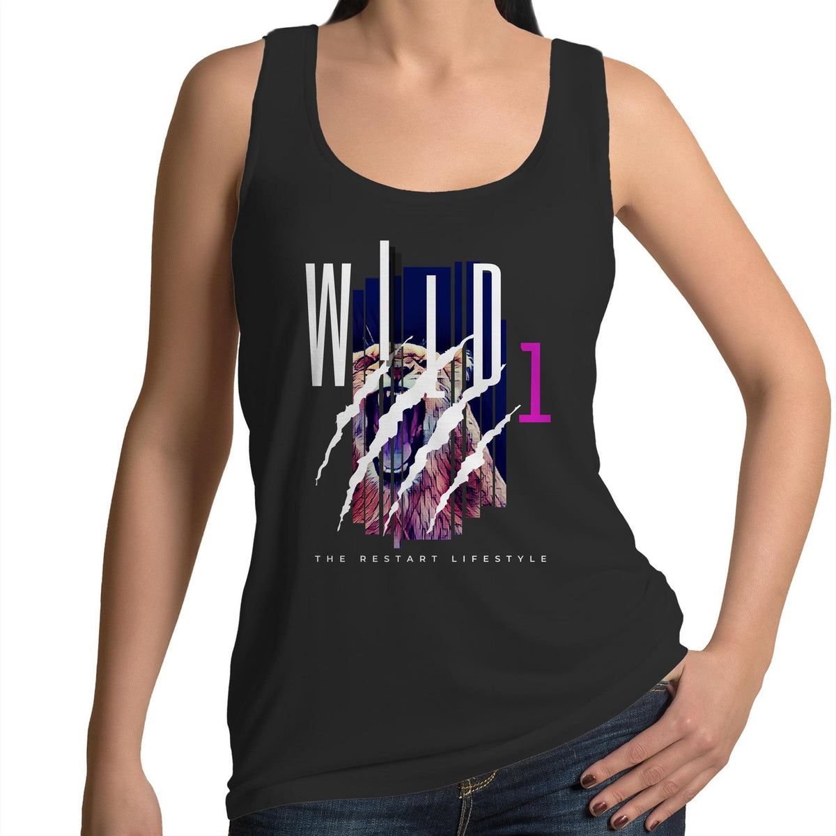 Women's Singlet Top - Wild 1 - Black