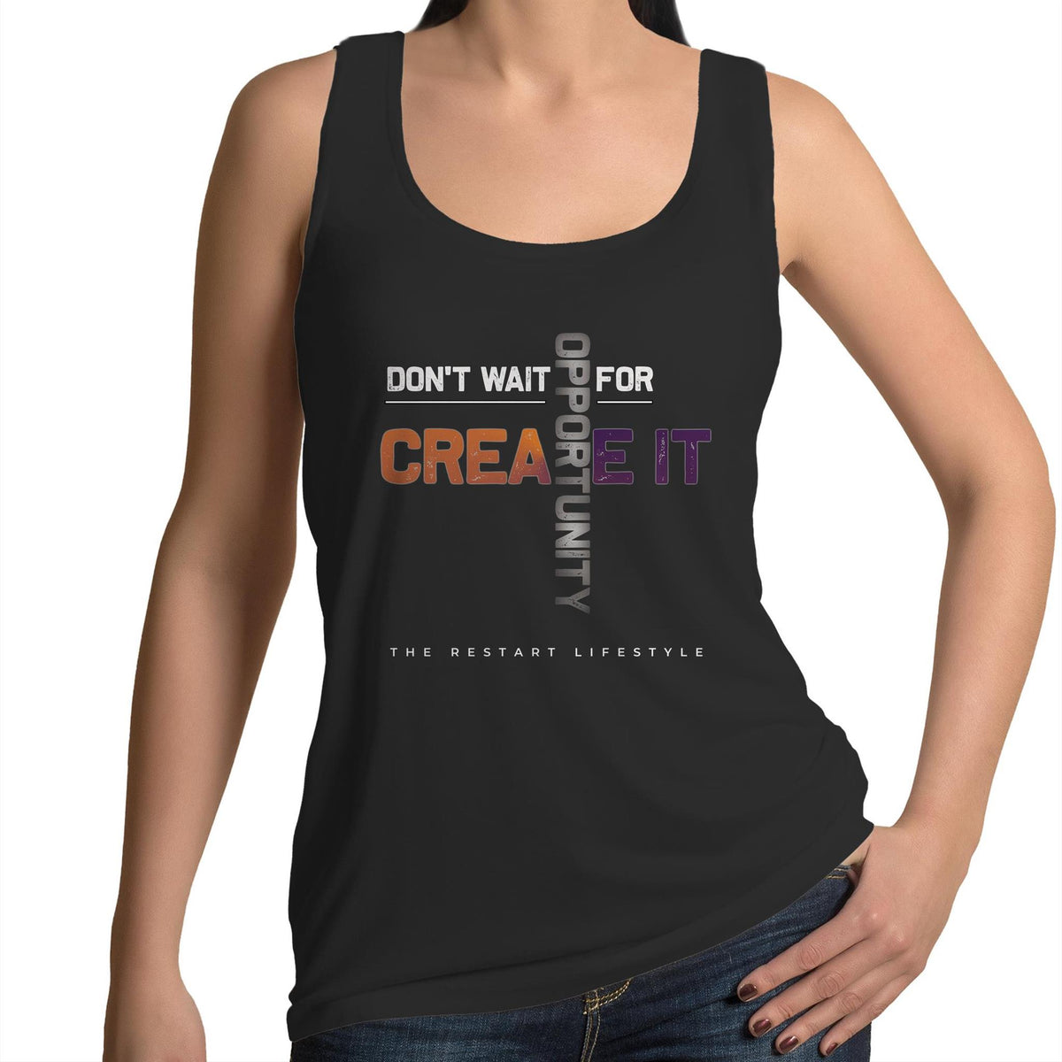 Women's Singlet Top -  Don't Wait Create It Design - Black