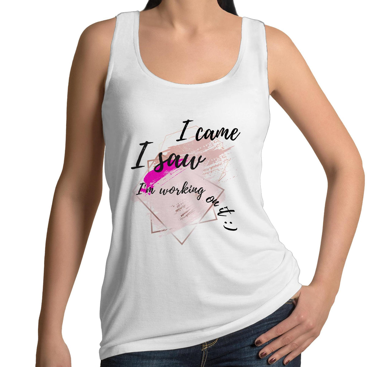 Women's Singlet Top - I Came I Saw Design - White