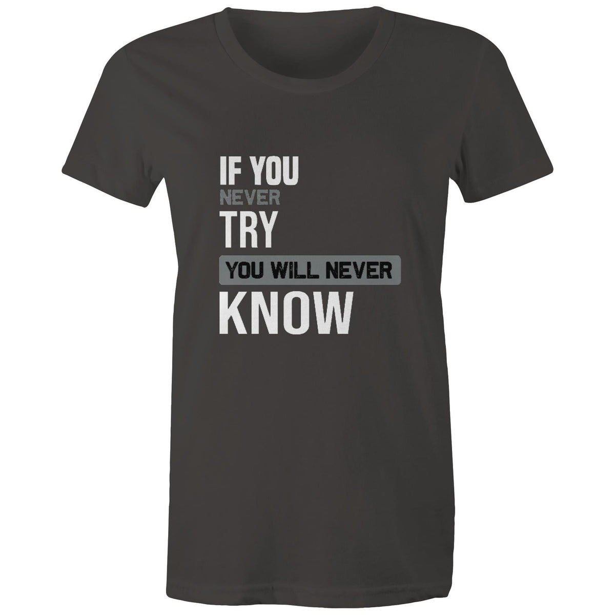 Premium Woman's T-Shirt - Never Know Design - (Dark Colors)